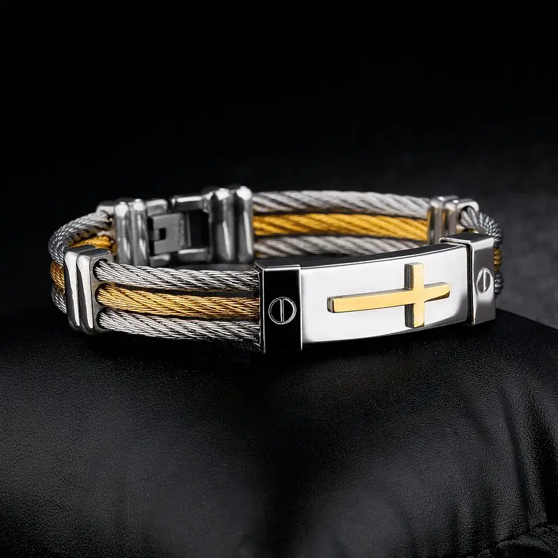 Мужской браслет из нержавеющей стали с крестом|pulseira masculina|mens bracelet banglefate love |