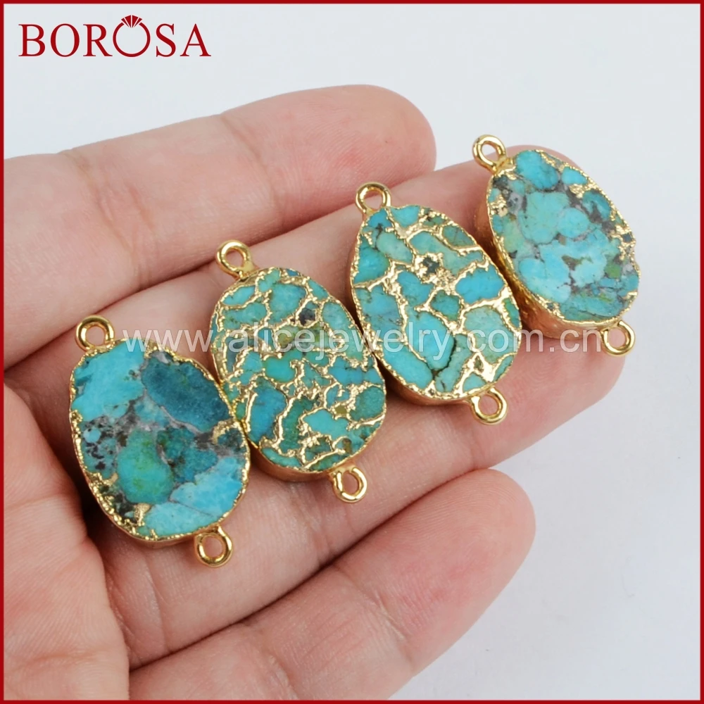 BOROSA 5pcs Oval Gold Color Copper 100% Blue Stone Druzy Connector Double Bails Charm for Bracelet DIY Jewelry Women G1323 | Украшения и