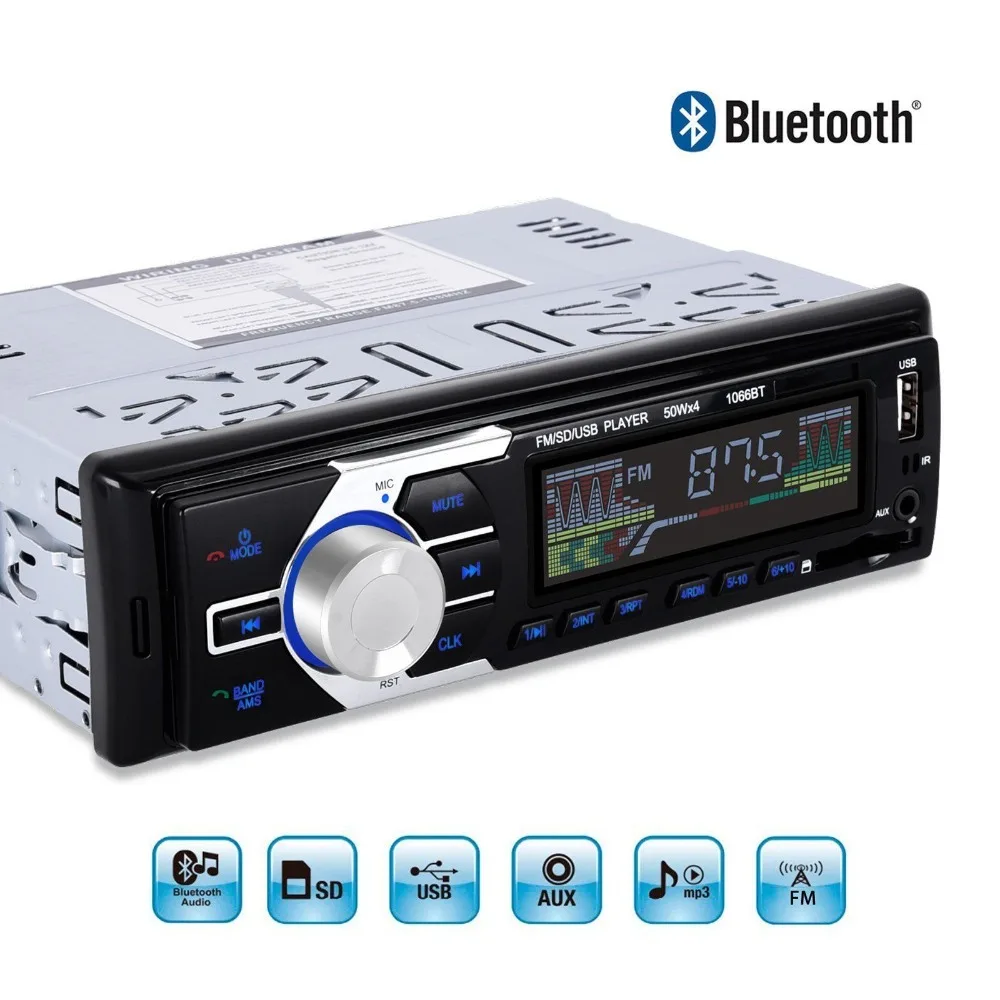 Автомагнитола стерео MP3 плеер 1066 Bluetooth свободные руки Авторадио 1 Din Aux USB FM
