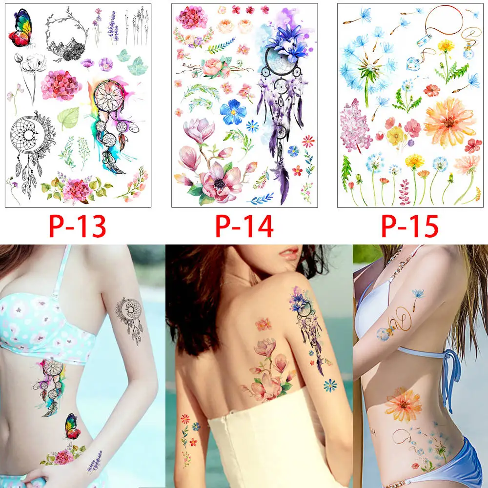 Set P 07 Glaryyears, 3 шт./лот, акварельные Временные татуировки для тела, маленькая наклейка с изображением, для женщин, мужчин, руки, шею, искусство, водонепроницаемый P - Цвет: Set P 07