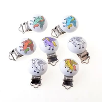 5pcs baby pacifier clips cute unicorn white wood metal holders cute infant soother clasps funny accessories 4 8x2 9cm f2207