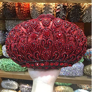 Red Роскошный красный цвет хрустальный металлический клатч женская сумка жесткий чехол Свадебный вечерний клатч вечерняя сумка со стразами Свадебные Стразы кошелек - Цвет: Red