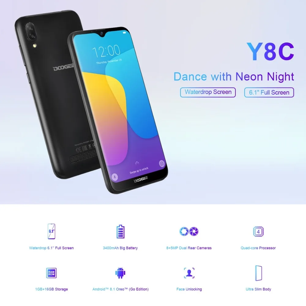 Doogee Y8C Face разблокирован мобильный телефон Android 8 1 сотовый водослива экран 6 'ཏ:9