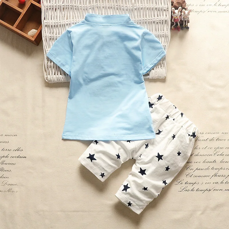 

MESOLO children's suit 2019 summer new boy cotton casual suit children's printing stars short-sleeved pants elastic waist