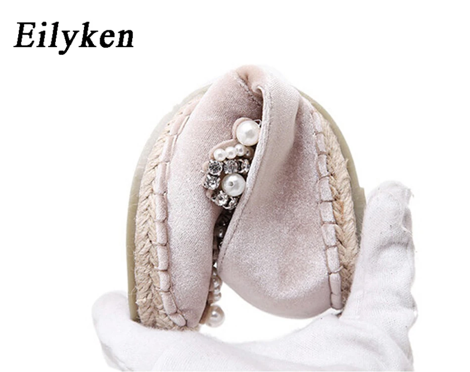 Eilyken; сезон весна-осень; женские лоферы с круглым носком; Эспадрильи с жемчугом; удобная подошва из пеньки; женская обувь на плоской подошве; слипоны; Mujer; Цвет Черный