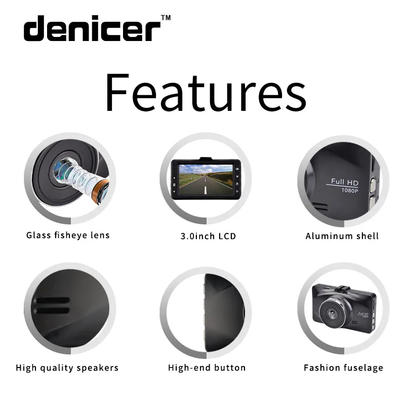 Denicer Автомобильный видеорегистратор Novatek DashCam Ночное видение автомобиля Камера