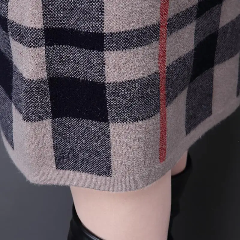 Turtleneck Plaid Long Sweater Dress for Woman Autumn Winter Patchwork Fashion Slim Computer Knitted Woolen Female | Женская одежда