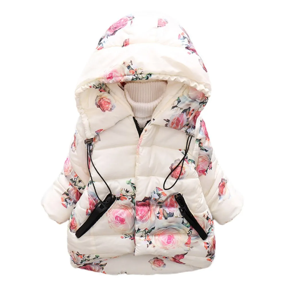 Зимняя теплая куртка с цветочным принтом для маленьких девочек manteau fille