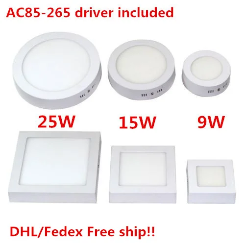 9W/15W/25W Round Led Panel Light Surface Mounted Downlight lighting Led ceiling down AC 85-265V + Driver DHL Free ship