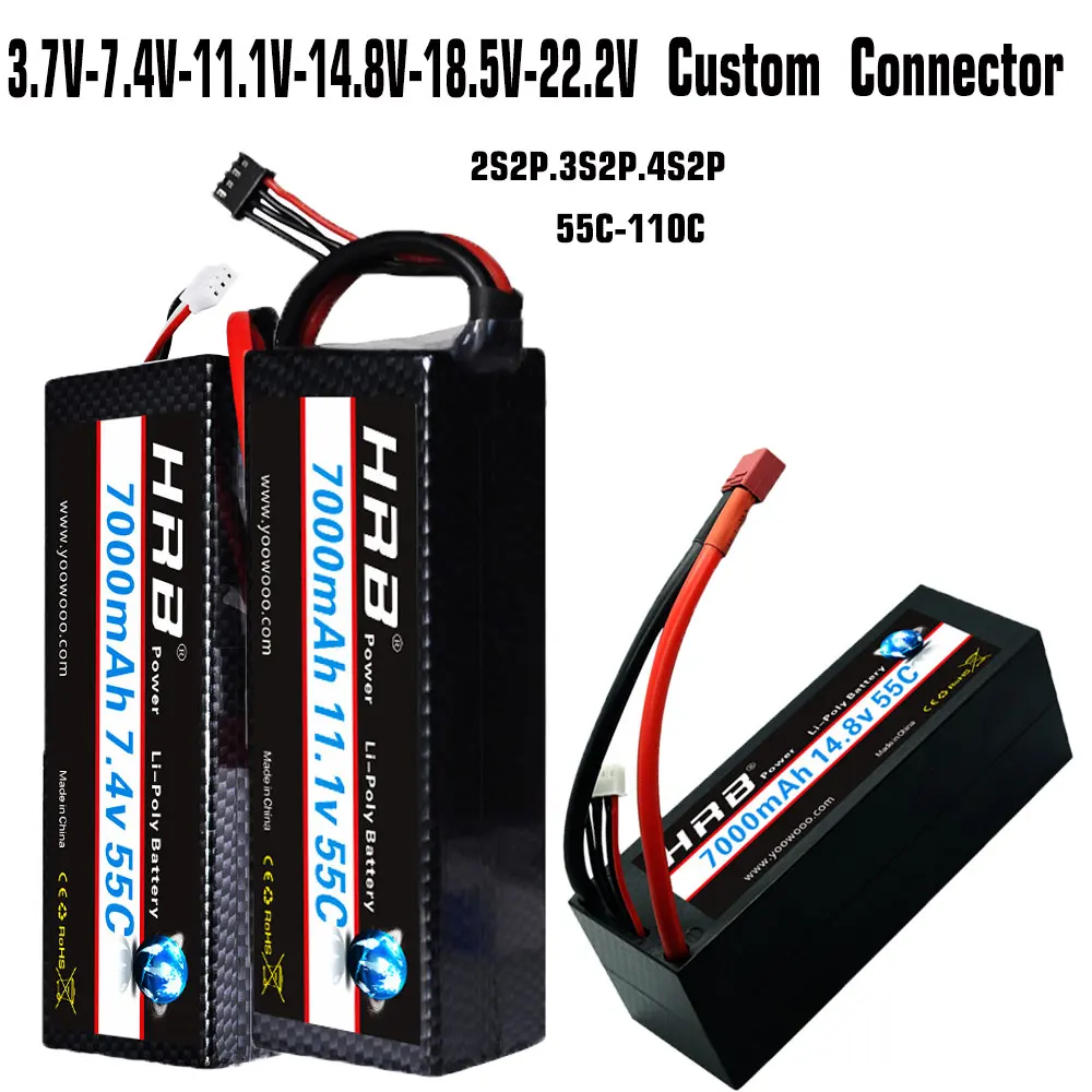 Аккумулятор HRB RC Lipo 7 4 В 11 1 14 8 в 7000 мАч 55C Max 110C 2S2P 3S2P 4S2P Жесткий Чехол для Traxxas 1/10
