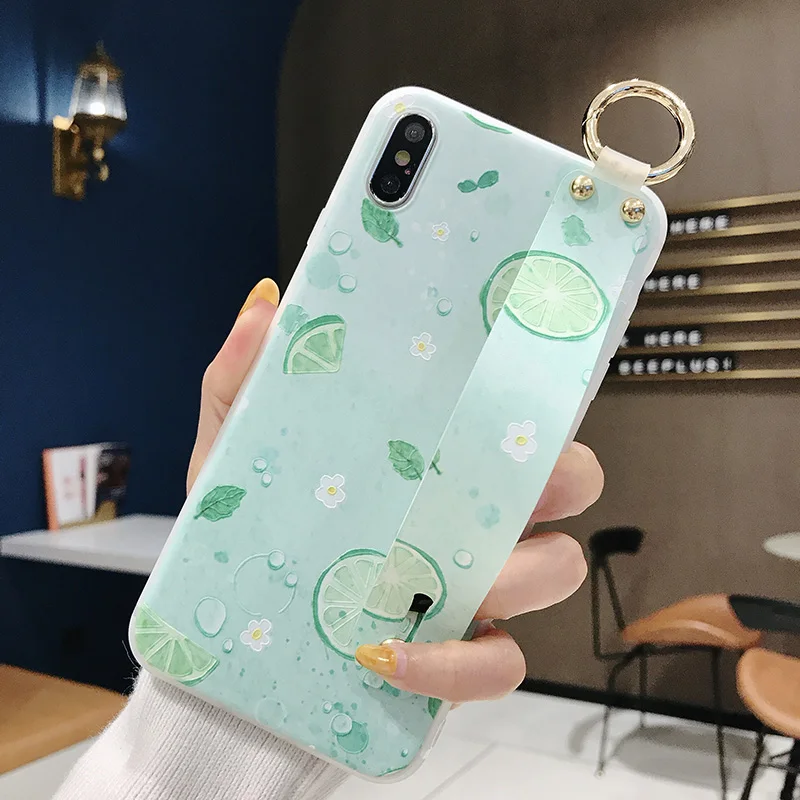 Fundas Wrist Strap Hand Band Case for Huawei P20 Lite Fruits Lemon Soft Tpu Back Cover on Nova 3E Stand Cases Capa |