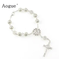 catholic religious bead cross bracelets rosary centerpiece sacred heart of mary guadalupe divine mercy jesus saint icons jewelry
