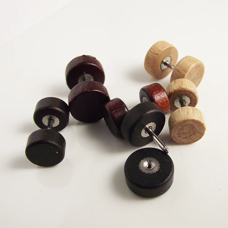 2 шт. Поддельные беруши деревянные мужские серьги-гвоздики панк-Сережки для