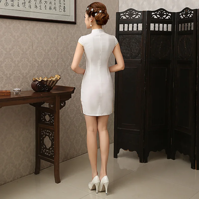 Женский Чонсам Qipao летнее вечернее платье с цветочным принтом и коротким рукавом