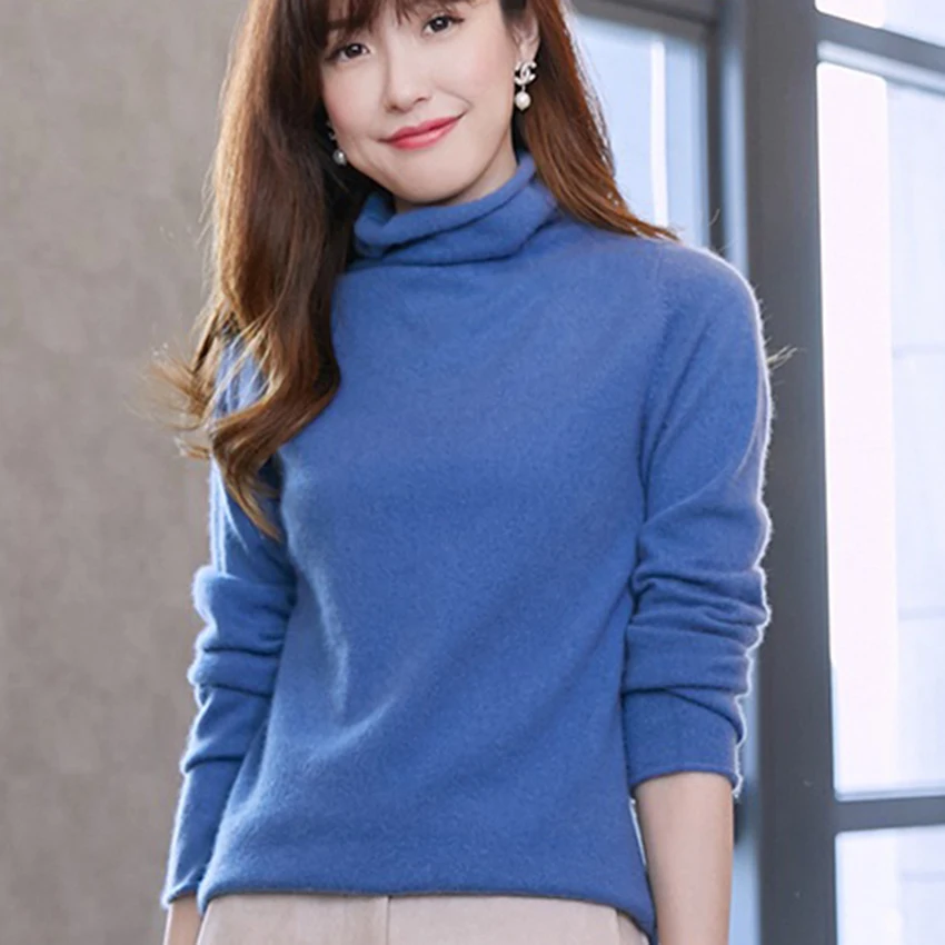 Spring Women Sweater 100% Cashmere Knitting Pullovers Hot Sale Turtleneck New Fashion 11Color Sweaters Woman Standard Girl Tops | Женская