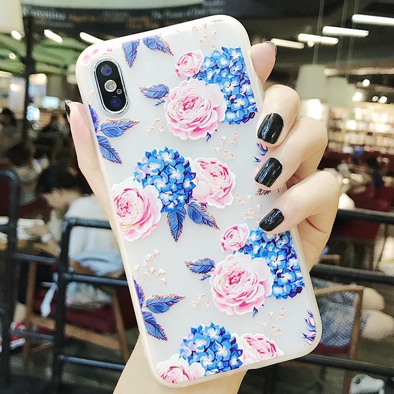 Phone Case For iPhone 7 8 Plus Rose Floral Leaves Cases Flower Silicon Protect Soft Full Cover 6 6S 5 5S SE Capa |