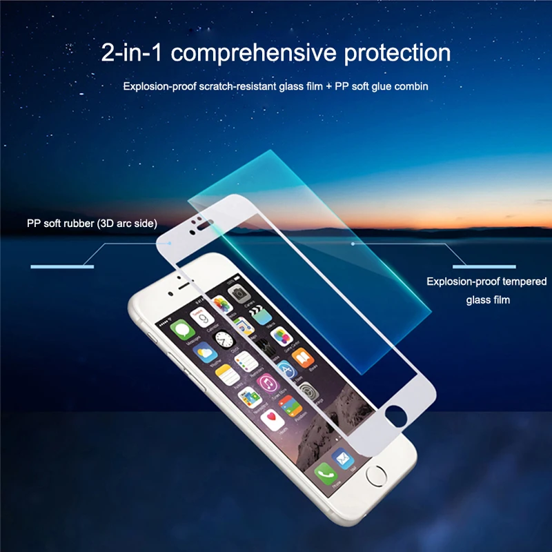 3D Защита экрана для iPhone 7 6 Plus стекло из углеродного волокна закаленное X XS 8