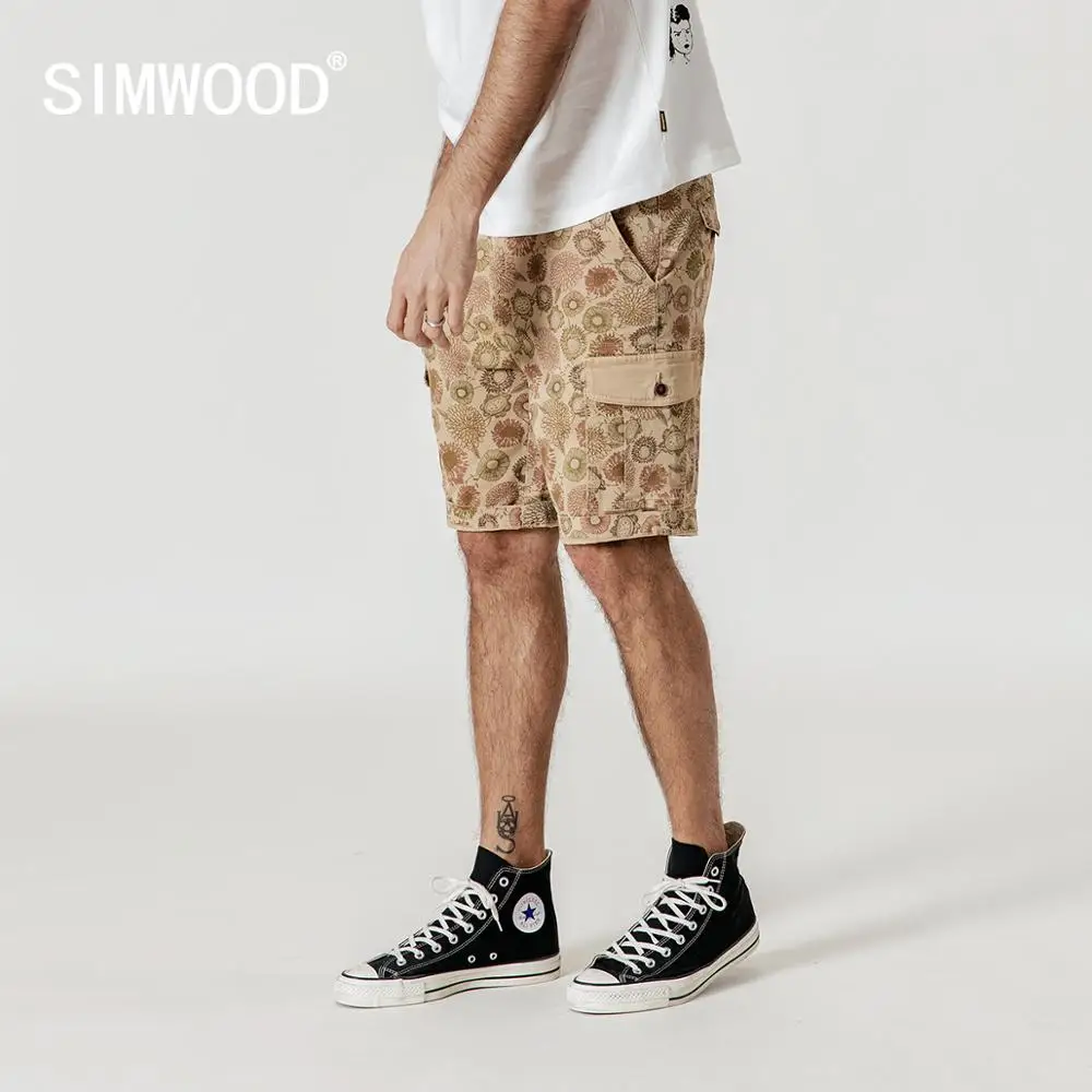 SIMWOOD 2021 летние цветочные мужские шорты-карго Гавайские шорты с принтом свободные