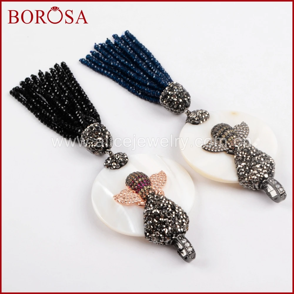 BOROSA Мода белый корпус с бисером кисточкой кулон Micro Pave CZ пчелы ручной работы Drusy