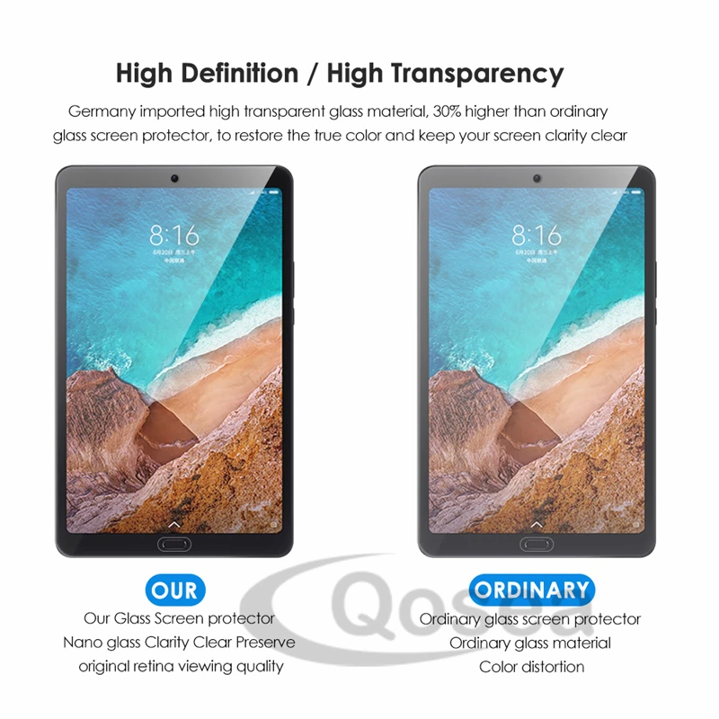 Qosea для Xiaomi Mi Pad 4 Plus пленка из закаленного стекла 9 H Ультрапрозрачная устойчивая к