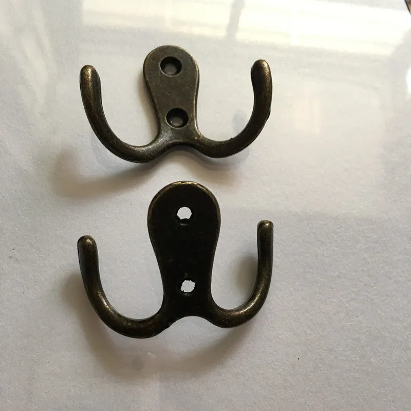 Wall Door Bath Double Prong Coat Hook Hanger Pot Hooks Handbag Bag 2 Holes Hardware Antique Bronze Tone 1PC | Обустройство дома
