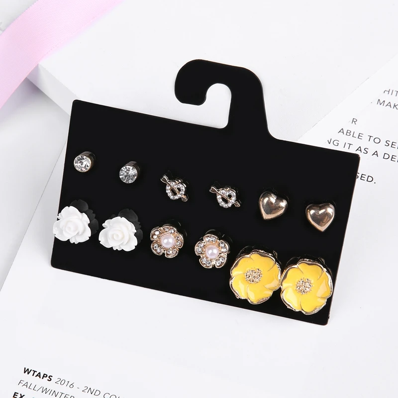 DANZE 6 пар/лот новейший голубой цветок розы в форме сердца кристалл серьги-гвоздики