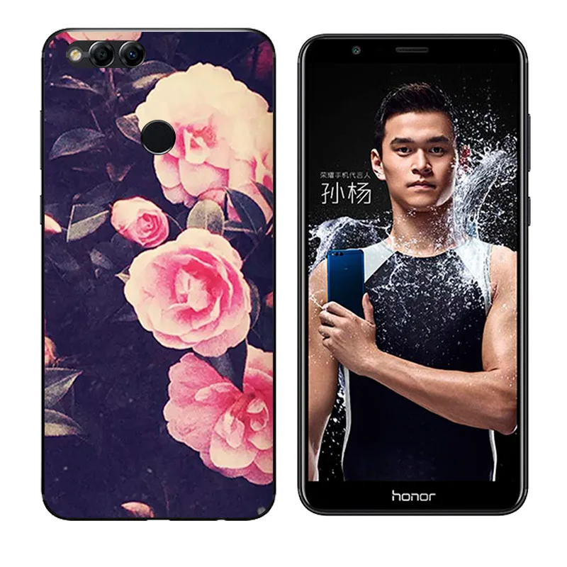 Clear TPU for Honor 7X Back Phone Cover Soft Silicone Huawei honor Girl Cat Printing Cases 5.93&quot Fundas |