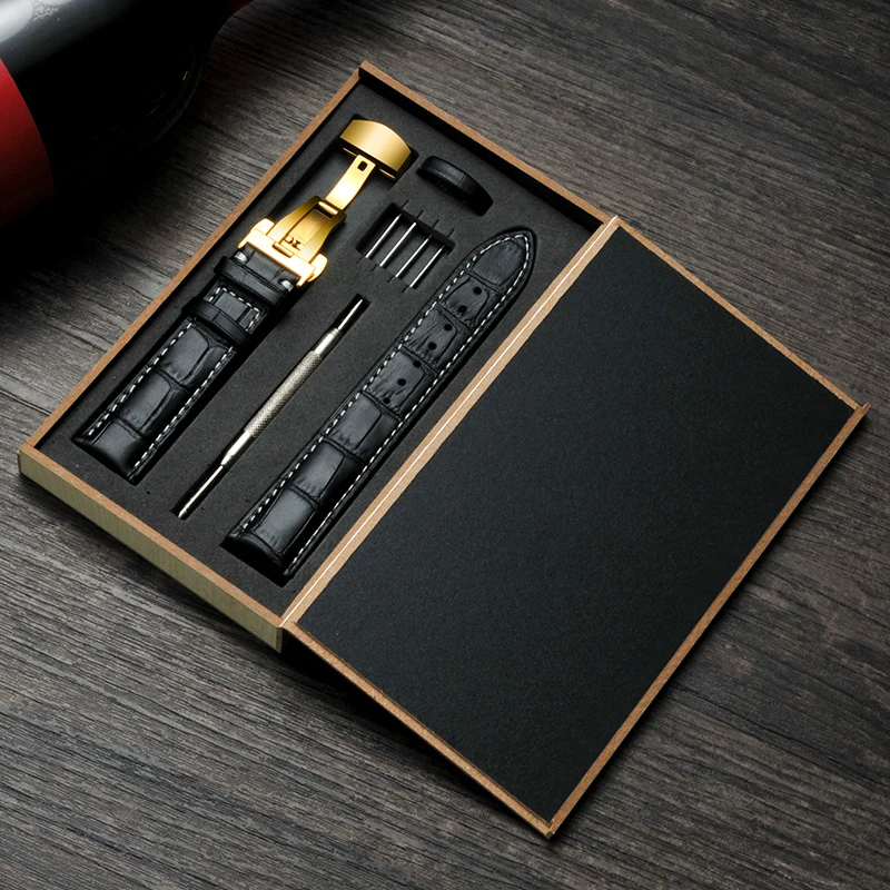 Ремешок из воловьей кожи ремешок нержавеющей стали застежка-бабочка 12 мм 14 18 20 м 22