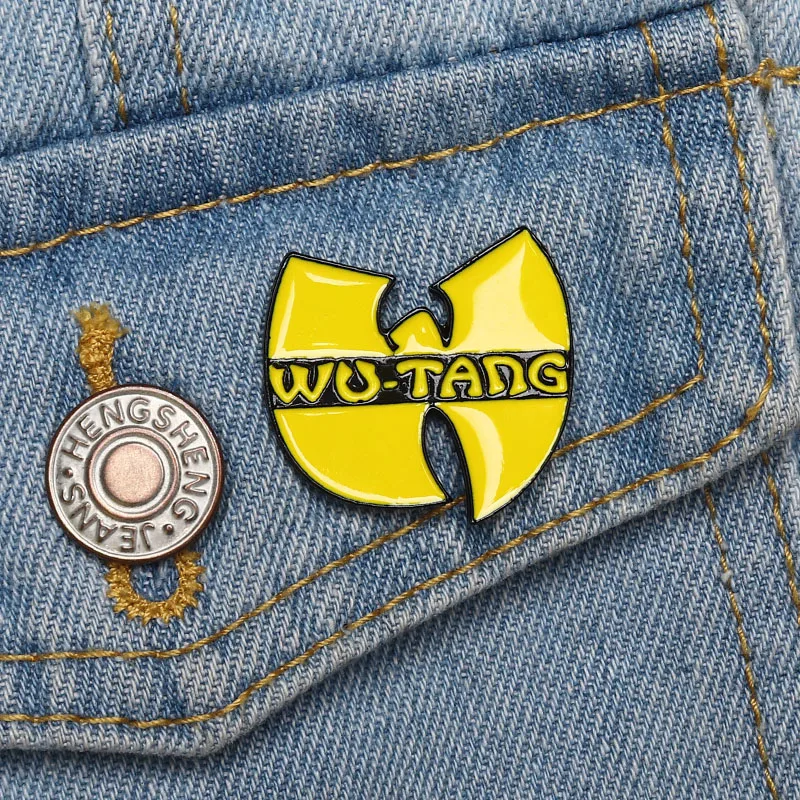 Эмалированная брошь Wu-Tang желтая в стиле хип-хоп для старой школы джинсовая