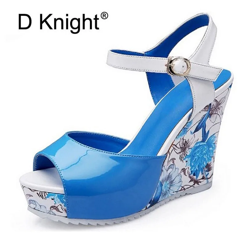 Женские сандали гладиаторы на танкетке с принтом Босоножки платформе ремешком и