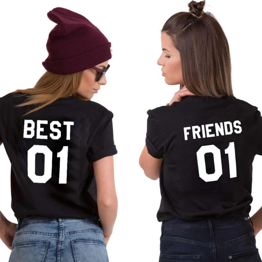 Лучший 01 и друг BFF рубашки женская одежда футболка Девушки сестры пары Унисекс