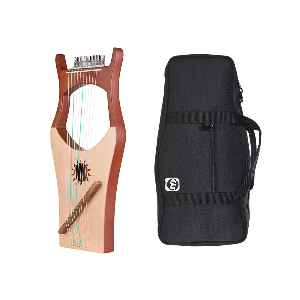 

WH01 10-String Wooden Lyre Harp Nylon Strings Rosewood Topboard Rubber Wood Backboard String Instrument with Carry Bag
