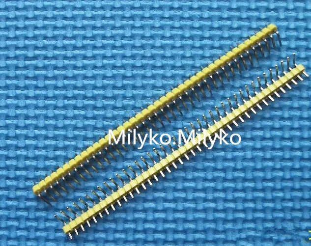 

200pcs/lot 2.54mm Yellow Single Row Male 1X40 RIGHT ANGLE Pin Header Strip