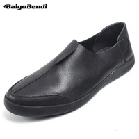 baigobendi classical mens top genuine leather round toe slip on soft oxfords business man casual office driving car shoes