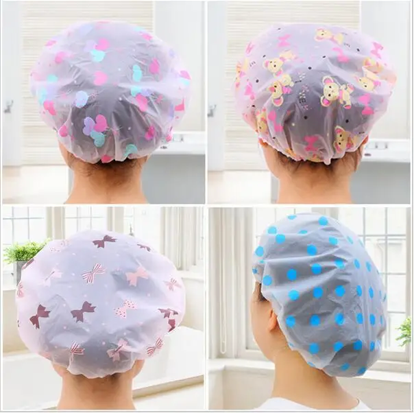

1PC Color Random Dot Waterproof Shower Cap Thicken Elastic Bath Hat Bathing Cap for Women Hair Salon Bathroom Products