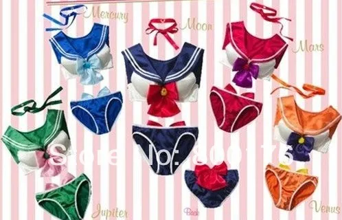 

Free shipping 4 colors Sailor moon harajuku 20th Anniversity cosplay costume sexy bra set costumi da bagno