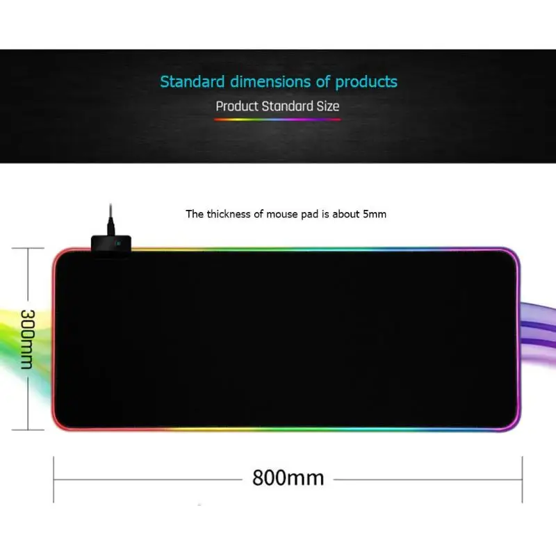 Большой светодиодный RGB коврик для мыши USB Проводное резиновое освещение игровой