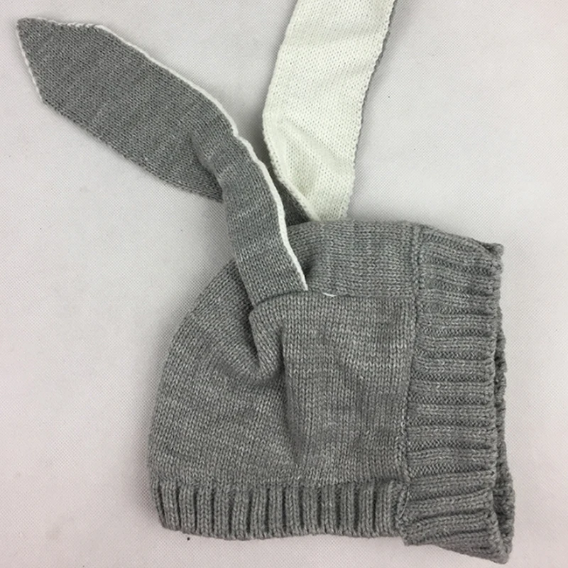 Light Gray Модная зимняя вязаная шапка с кроличьими ушками для маленьких мальчиков и девочек, теплая шапочка-бини, шерстяная теплая Вязаная Шапка-бини - Цвет: Light Gray