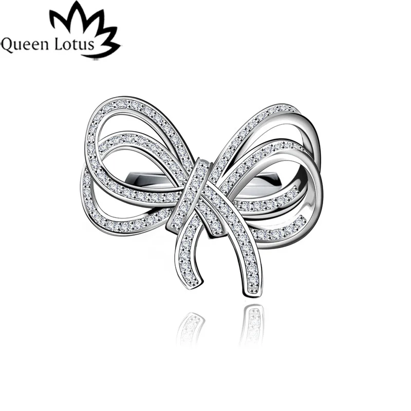 Женское кольцо с полым бантом Queen Lotus большое кубическим цирконием Ювелирное