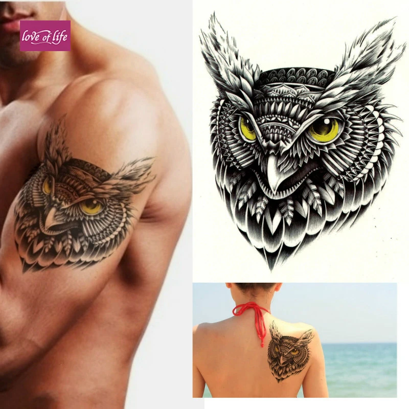 

TRIBAL OWL TEMPORARY TATTOO, BIRD, BLACK, MENS, WOMENS, KIDS, TRANSFER, STICKER