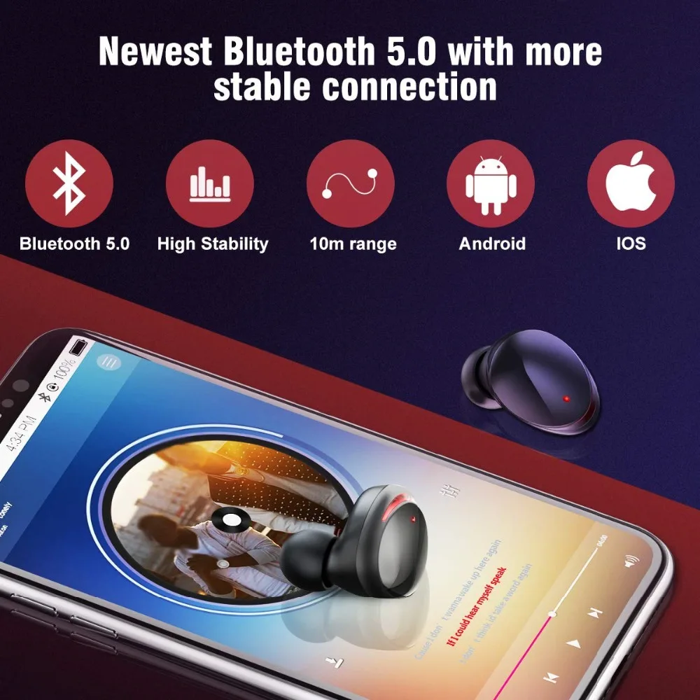 T8 TWS, стерео бас, глубокие наушники, Bluetooth 5,0, гарнитура, IPX6, водонепроницаемые, настоящие беспроводные наушники, мини наушники с зарядным устройством