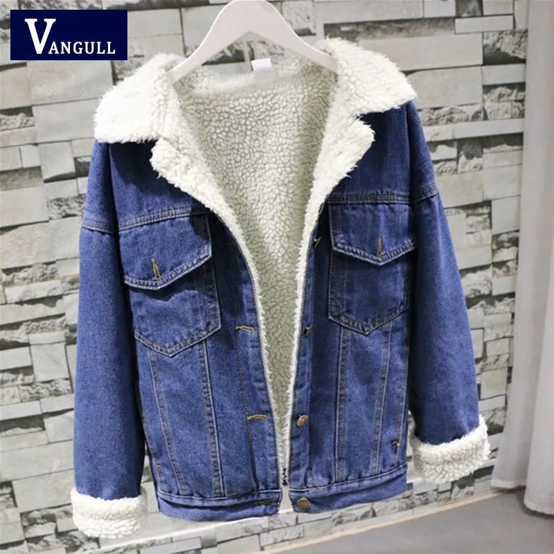 Vangull широкая джинсовая куртка весна осень зима новинка 2019 женская на овечьей