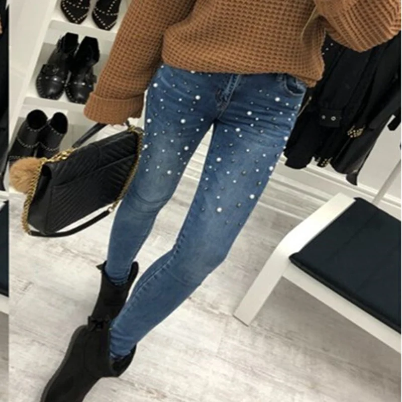 Женские брюки карандаш из денима с высокой талией и вышивкой|skinny denim pants|skinny denimdenim