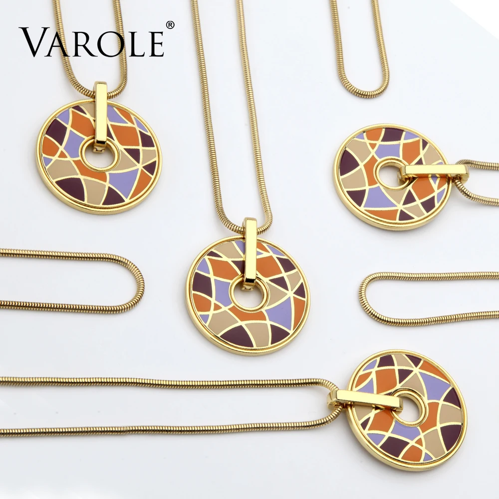 Varole Grid Art Design Enamel Necklace &amp Pendant Angel Bohemia Classic Pendants for Women Jewelry Snake Chain Necklaces | Украшения и