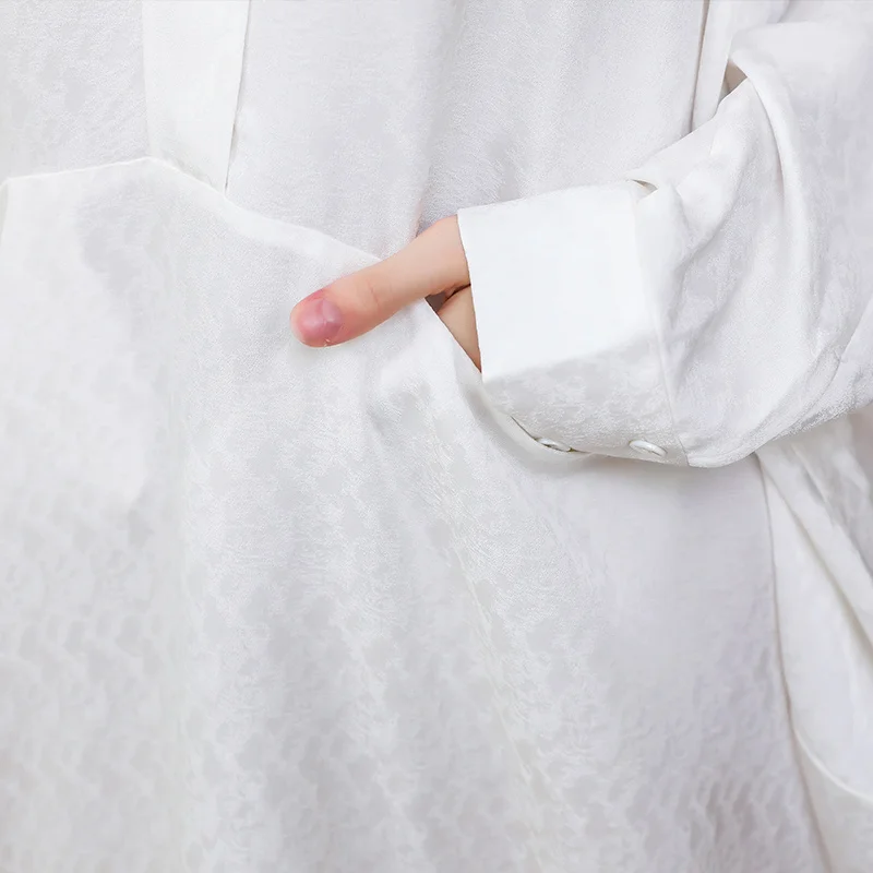 VOA Silk Jacquard T Shirt Plus Size Loose Bat Sleeve Ladies Tops Casual Oversized Tee White Autumn Harajuku Basic Robe B0812 | Женская