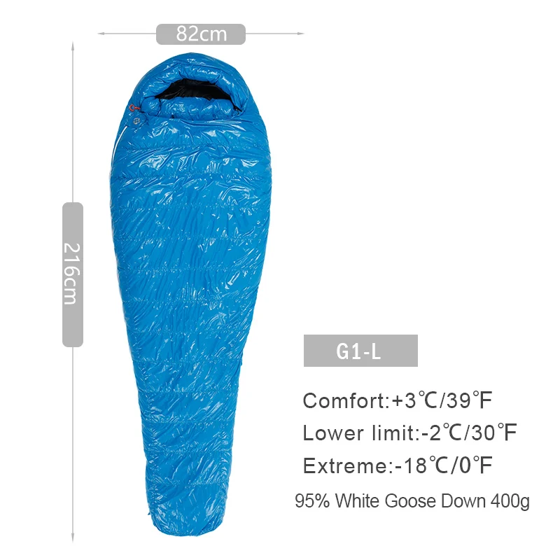G1 Blue Long AEGISMAX G1 серии взрослых Открытый Сверхлегкий Кемпинг 800FP белый гусиный пух Мумия Весна Осень спальный мешок - Цвет: G1 Blue Long