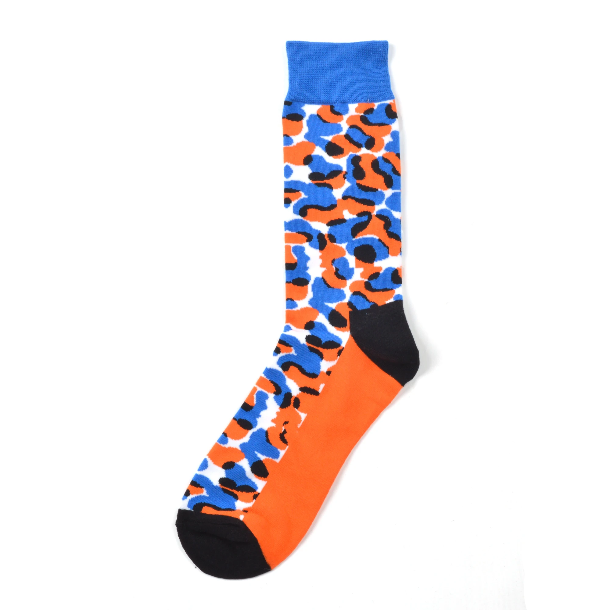 orange blue Мужские носки с изображением слона, цветка, звезды, геометрических полосок, леопардовой расцветки, Счастливого забавного уличного Харадзюку, мужские хлопковые носки для катания на коньках в стиле хип-хоп - Цвет: orange blue