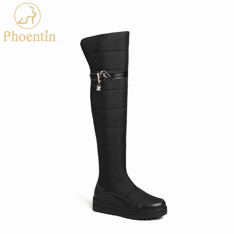 

Phoentin thigh high snow boots women zipper black 2019 new Russia winter boots overknee platform warm ladies shoes buckle FT555