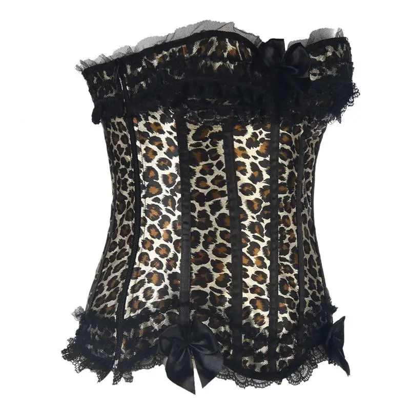 

Women Red Steampunk Corset Lace Up Sexy Corselet Bustiers Corset Top Bow Embroidery Waist Cincher Leopard Print Overbust Corset