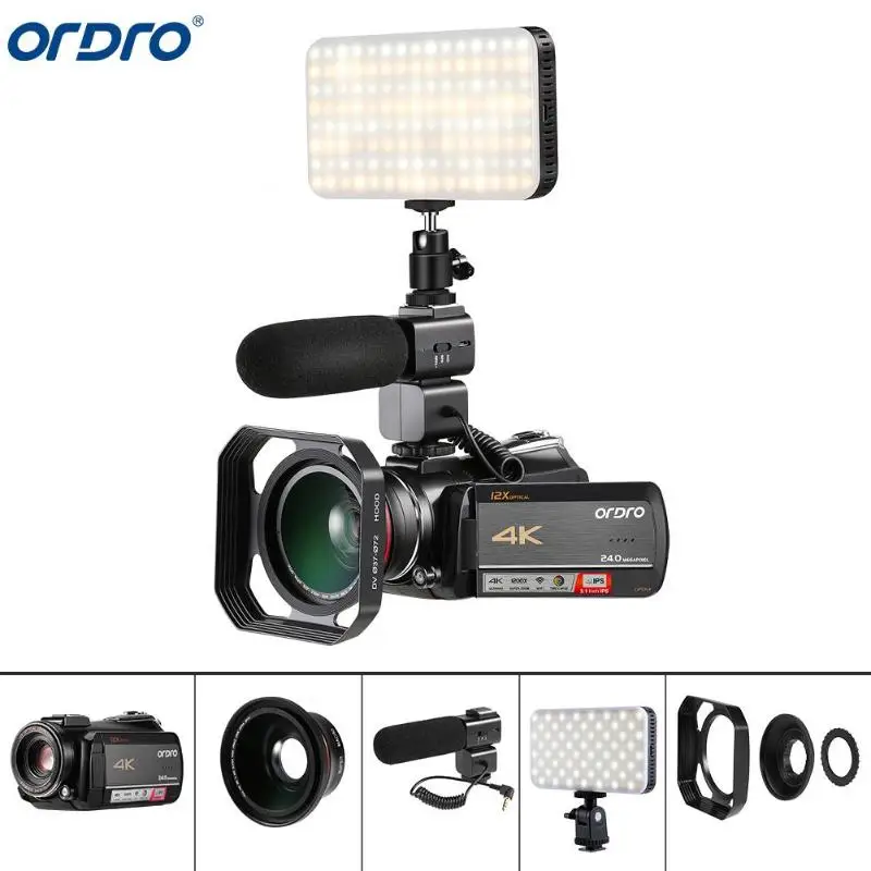 Bundle 4 Ordro AC5 4K UHD Цифровая видеокамера FHD 24MP WiFi 12X оптический 100X цифровой зум ips сенсорный экран мини DV видеокамеры - Цвет: Bundle 4